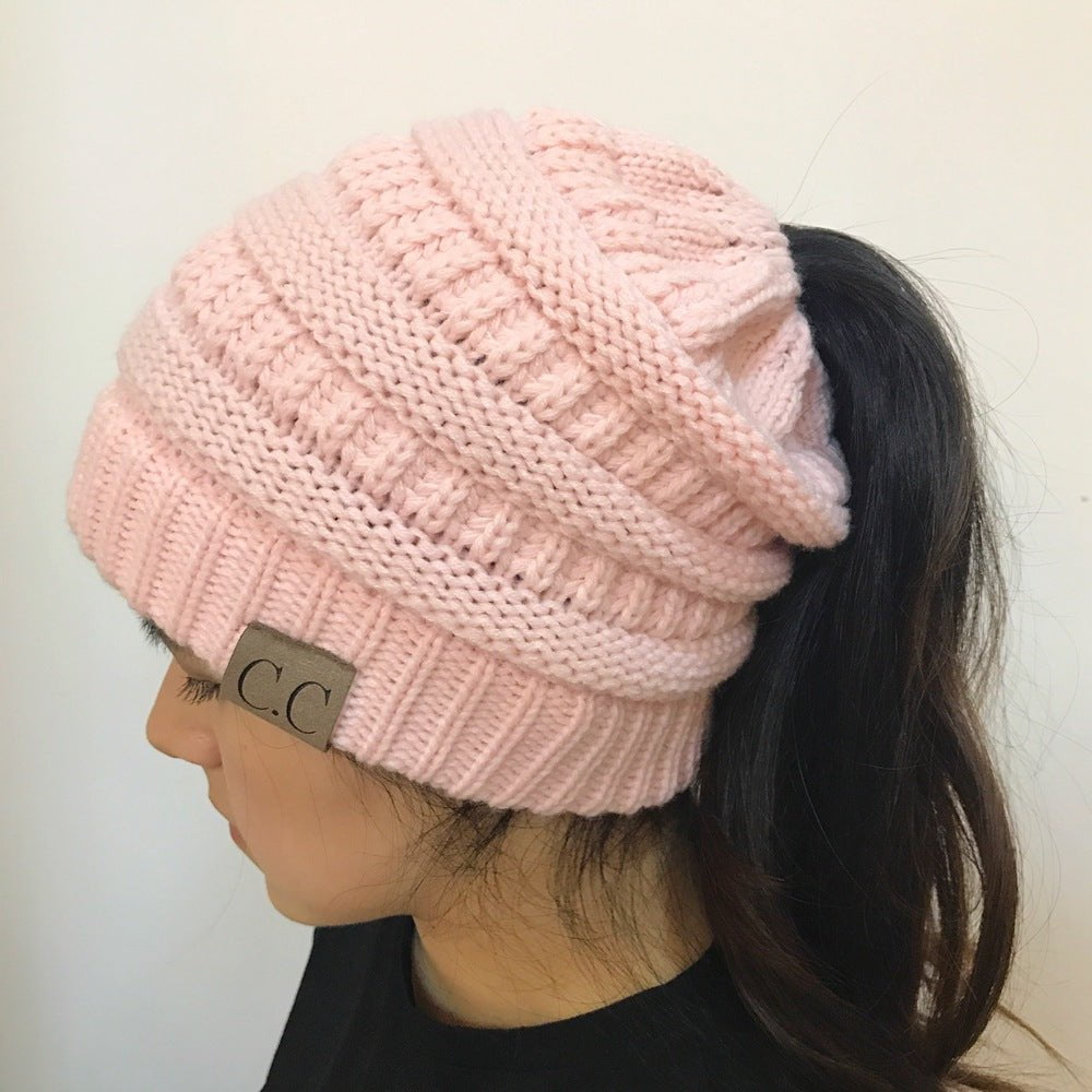 STORAZONE Woman fashion and Outdoor Pink High Bun Ponytail Beanie Hat Chunky Soft Stretch Cable Knit Warm Fuzzy Lined Skull Beanie Acrylic Hats Men And Women