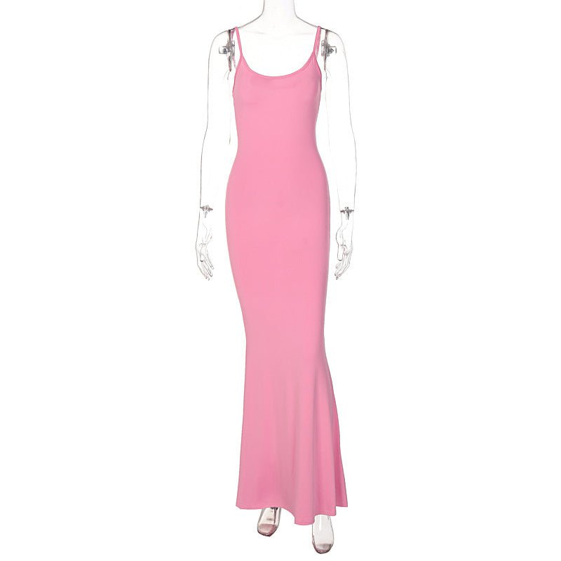 STORAZONE Woman fashion and Outdoor Pink / L Spaghetti Strap Long Dress Women Sexy Slim Skinny Bodycon Party Club Suspender Casual Street Dresses