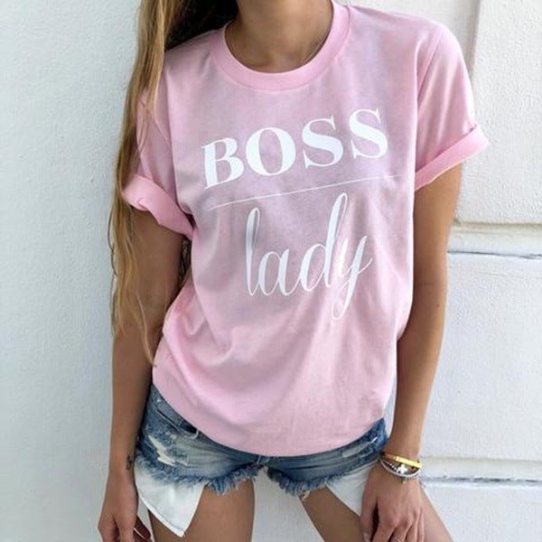 STORAZONE Woman fashion and Outdoor Pink / L Summer Fashion Women Casual Letter Printed T-shirt Tops Lady Tee Printed Short Sleeve Tops