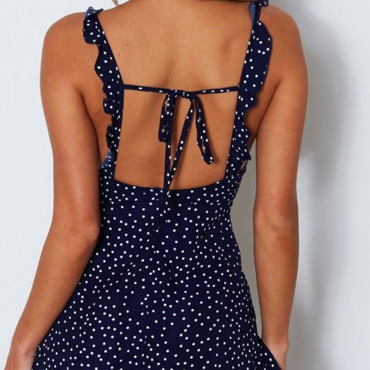 STORAZONE Woman fashion and Outdoor Polka-dot Strappy Dress Women Summer Fashion Beach Sundress