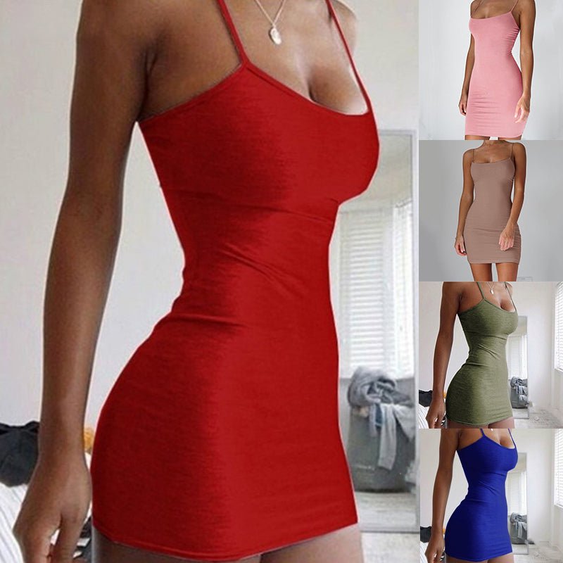 STORAZONE Woman fashion and Outdoor Pure Color Simple Hanging Neck Tight-fitting Hip Skirt
