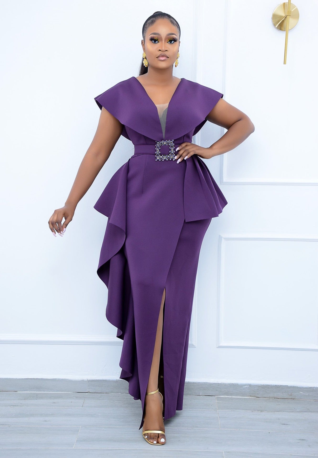 STORAZONE Woman fashion and Outdoor Purple / 4XL Slim Fit Irregular Long Dress Plus Size High Waist Dress