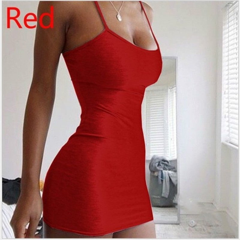 STORAZONE Woman fashion and Outdoor Red / 2XL Pure Color Simple Hanging Neck Tight-fitting Hip Skirt