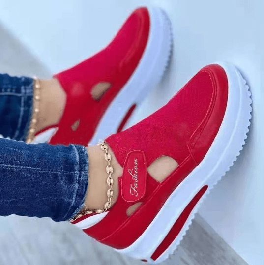 STORAZONE Woman fashion and Outdoor Red / 35size Women's Sneakers Summer New Ladies Casual Low Wedge Breathable Non-Slip Comfort Feamle Sport Shoes Mesh Shoes Fashion Style