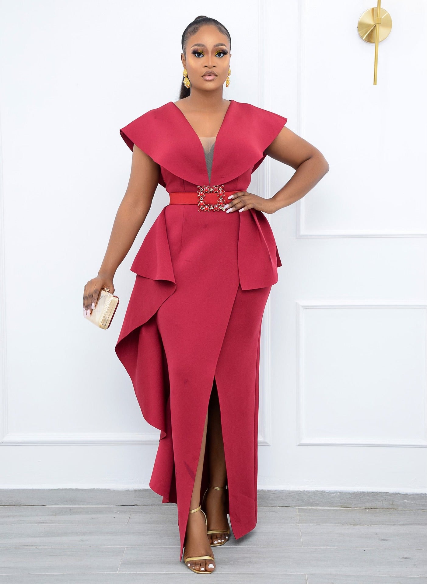 STORAZONE Woman fashion and Outdoor Red / 4XL Slim Fit Irregular Long Dress Plus Size High Waist Dress