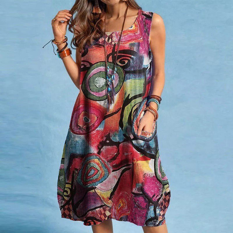 STORAZONE Woman fashion and Outdoor Red / 4XL Women's Summer Floral Print Dress