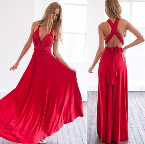 STORAZONE Woman fashion and Outdoor Red / L Women Bandage Convertible Boho Maxi Dress