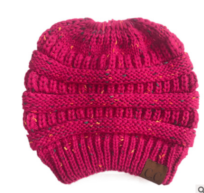 STORAZONE Woman fashion and Outdoor Rose red B High Bun Ponytail Beanie Hat Chunky Soft Stretch Cable Knit Warm Fuzzy Lined Skull Beanie Acrylic Hats Men And Women
