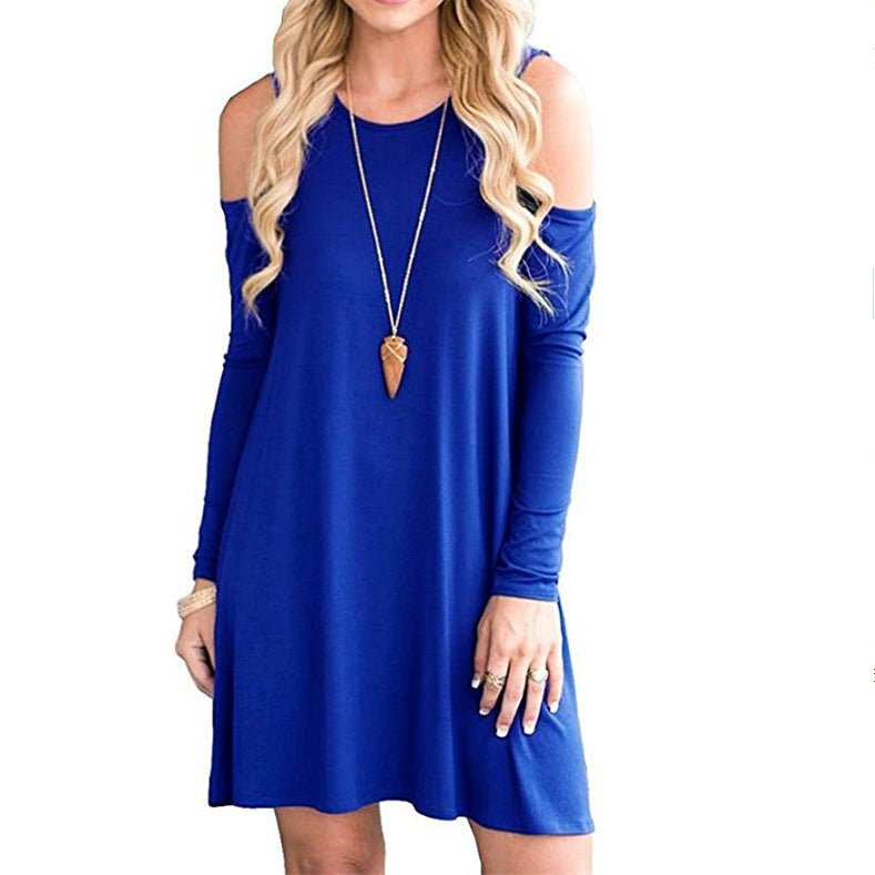 STORAZONE Woman fashion and Outdoor Solid Color Off-the-shoulder Long Sleeve Dress