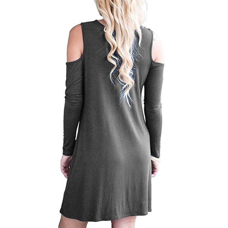 STORAZONE Woman fashion and Outdoor Solid Color Off-the-shoulder Long Sleeve Dress