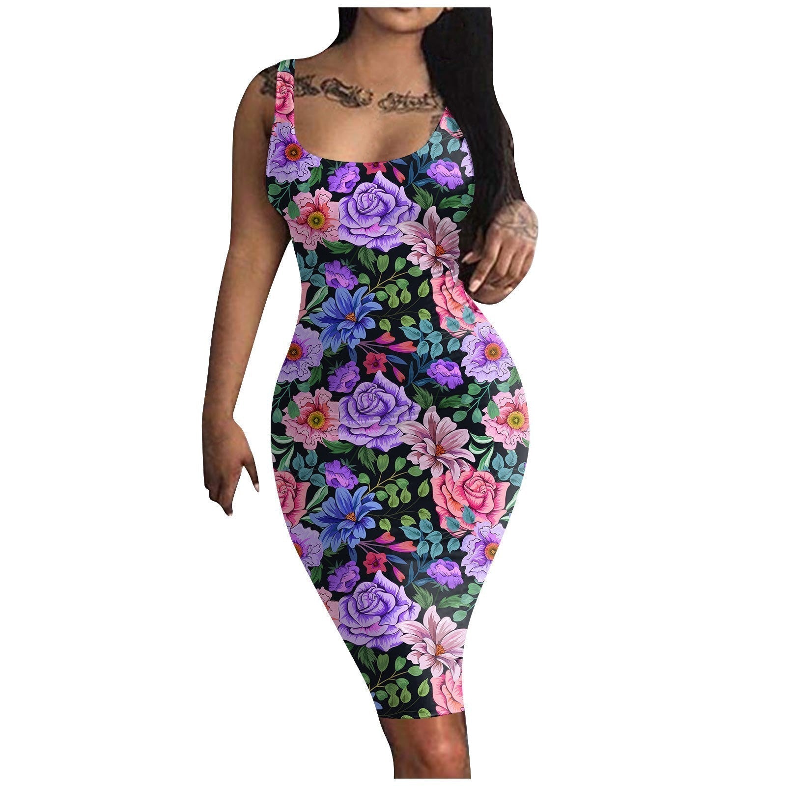 STORAZONE Woman fashion and Outdoor Solid Color Printing Long Sling Dress