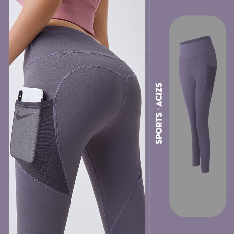 STORAZONE Woman fashion and Outdoor Tomato Purple / 2XL Yoga Pants Women With Pocket Leggings Sport Girl Gym Leggings Women Tummy Control Jogging Tights Female Fitness Pants