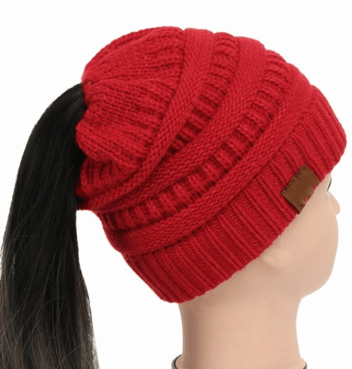 STORAZONE Woman fashion and Outdoor Watermelon High Bun Ponytail Beanie Hat Chunky Soft Stretch Cable Knit Warm Fuzzy Lined Skull Beanie Acrylic Hats Men And Women