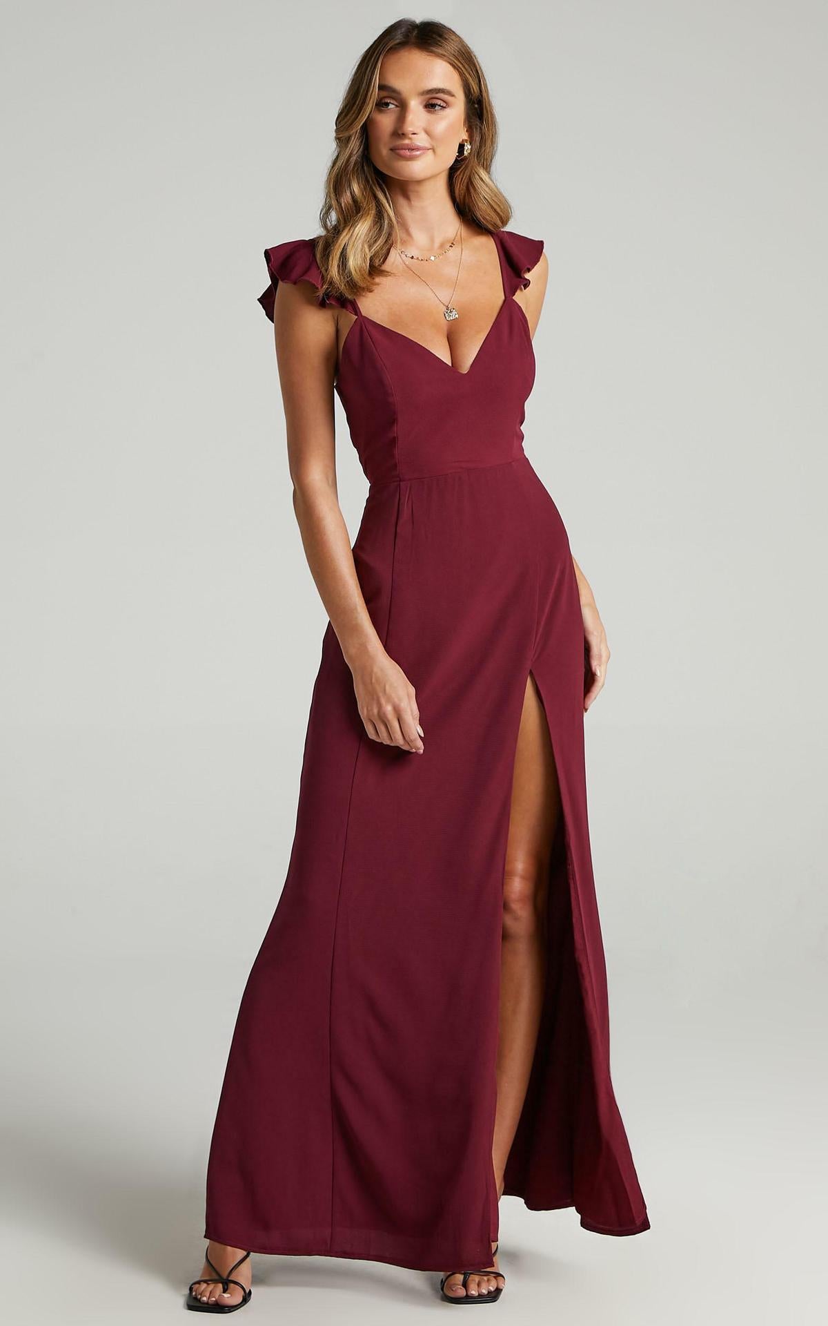 STORAZONE Woman fashion and Outdoor Women's Clothing Ruffled Spaghetti Straps Sleeveless High Waist Solid Color High Fork Solid Color Dress Dress