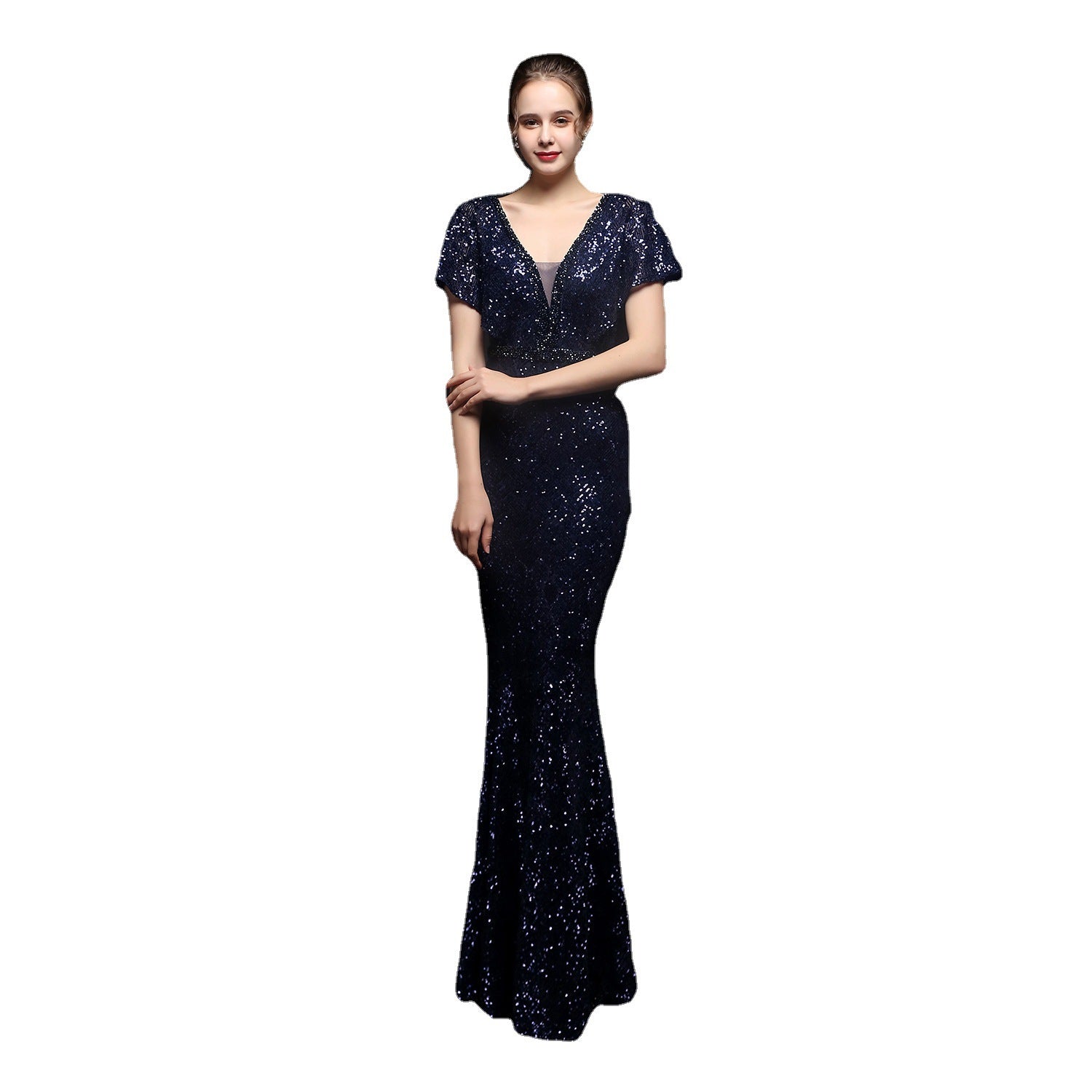 STORAZONE Woman fashion and Outdoor Women's Sequin Fishtail Banquet Elegant V-neck Dress