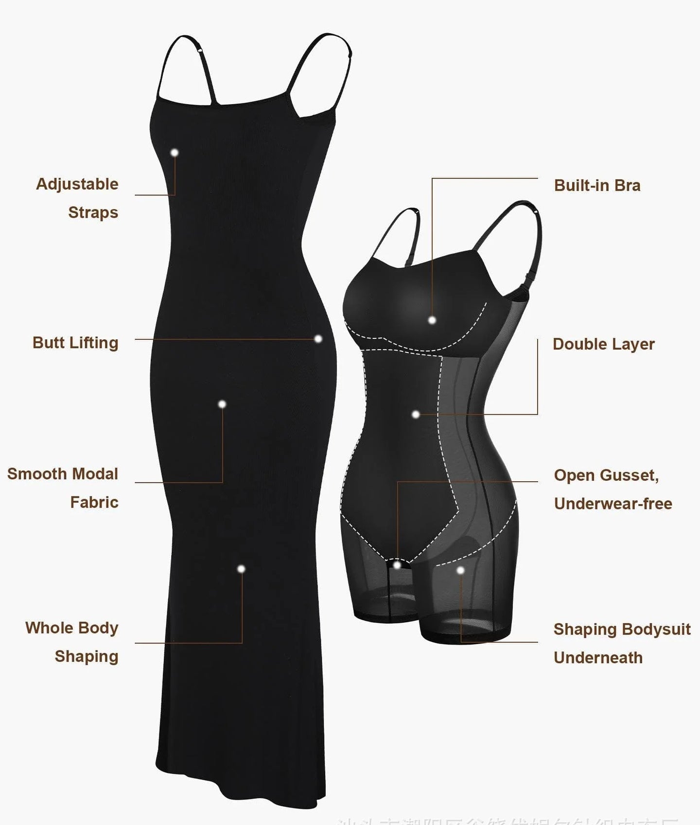 STORAZONE Woman fashion and Outdoor Women's Shapewear Dress Jumpsuit Tummy Tuck Lift Corset Open Crotch Suspender Tight Long Skirt Chest Pad Bodysuit Dress