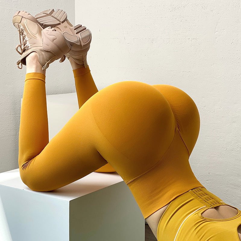 STORAZONE Woman fashion and Outdoor Yellow / L Hip Lifting Fitness Leggings Tummy Control Workout Running Gym Yoga Pants For Women