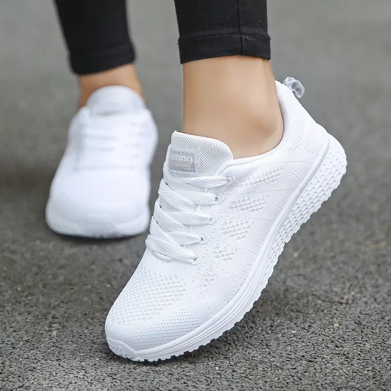 Storazone Women Casual Shoes Fashion Breathable Walking Mesh Flat Shoes Sneakers Women 2021 Gym Vulcanized Shoes White Female Footwear