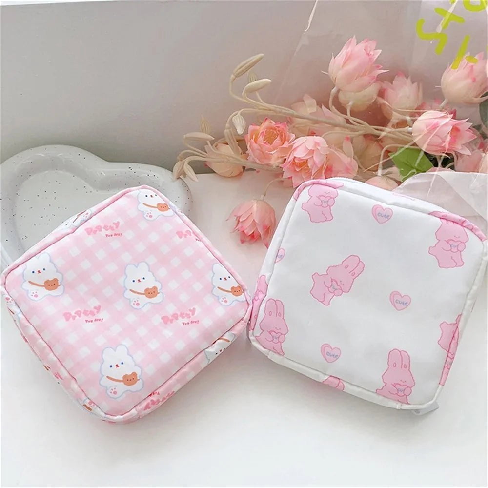 Storazone Women Girls Kawaii Cosmetic Makeup Tampon Bear Napkin Pouch Storage Bag Coin Purse Sanitary Pads Bag Mini Data Cables Organizer