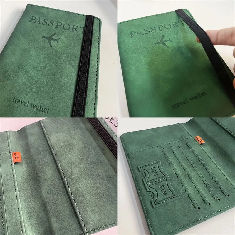 Storazone Women Men RFID Vintage Business Passport Covers Holder Multi-Function ID Bank Card PU Leather Wallet Case Travel Accessories