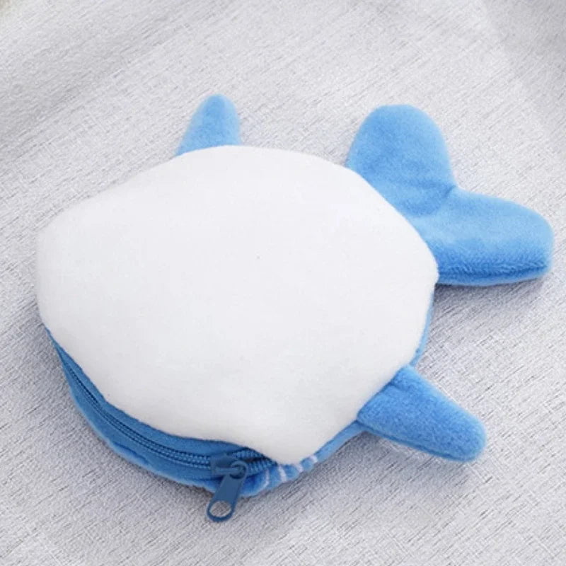 Storazone Women Plush Shark Coin Purse Cartoon Cute Coin Purse Zip Plush Three-dimensional Coin Purse Headphone Bag Wallet Key Holder