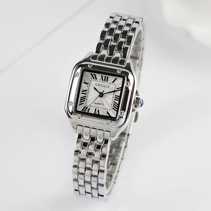 Storazone Women's Fashion Square Watches 2021 Brand Ladies Quartz Wristwatch Classic Silver Simple Femme Steel Band Clock Zegarek Damski