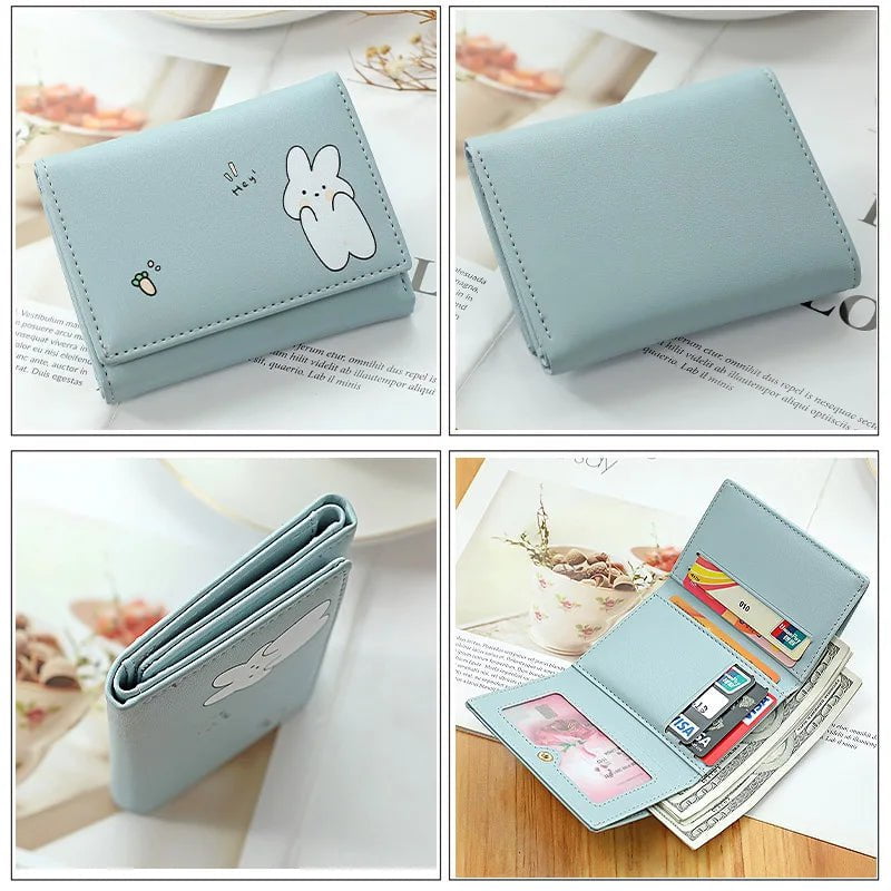 Storazone Women Short Cute Small Wallets Student Triple Fold Card Holder Girl ID Bag Card Holder Coin Purse Ladies Wallets Cartoon Bags