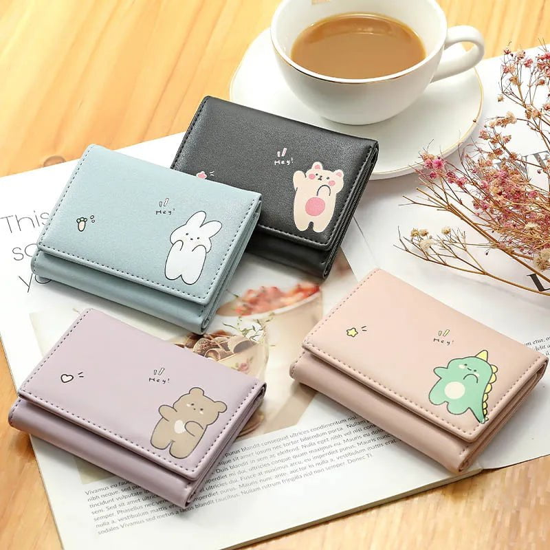 Storazone Women Short Cute Small Wallets Student Triple Fold Card Holder Girl ID Bag Card Holder Coin Purse Ladies Wallets Cartoon Bags