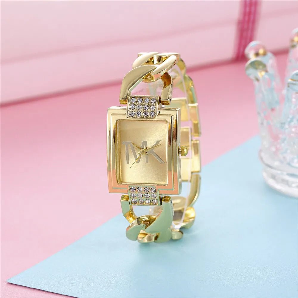 Storazone Women Square Quartz Watch Diamond Setting Gold Black Fashion Casual Stainless Steel Ladies Watch