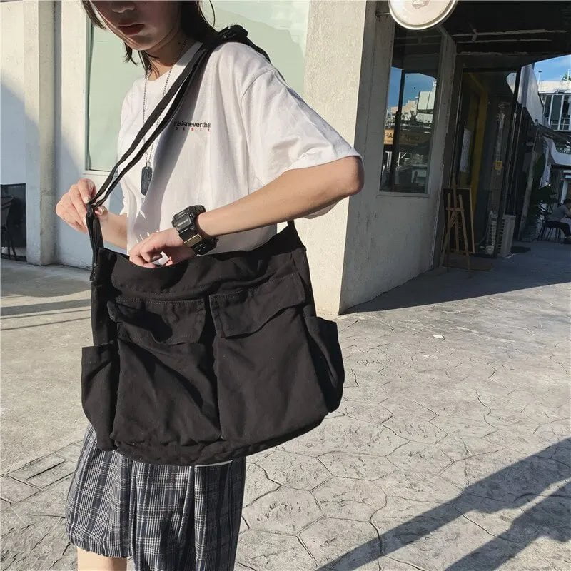 Storazone Women Vintage Handbag Canvas Teenager Shoulder Tote Bags Messenger Bags Ladies Casual Handbag Crossbody Purse