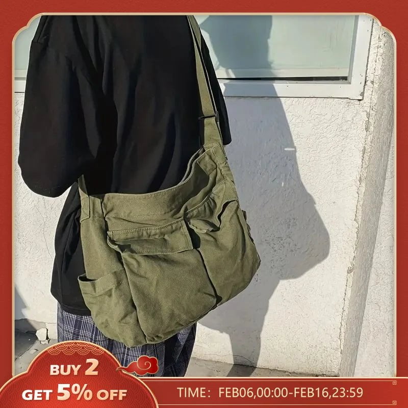 Storazone Women Vintage Handbag Canvas Teenager Shoulder Tote Bags Messenger Bags Ladies Casual Handbag Crossbody Purse