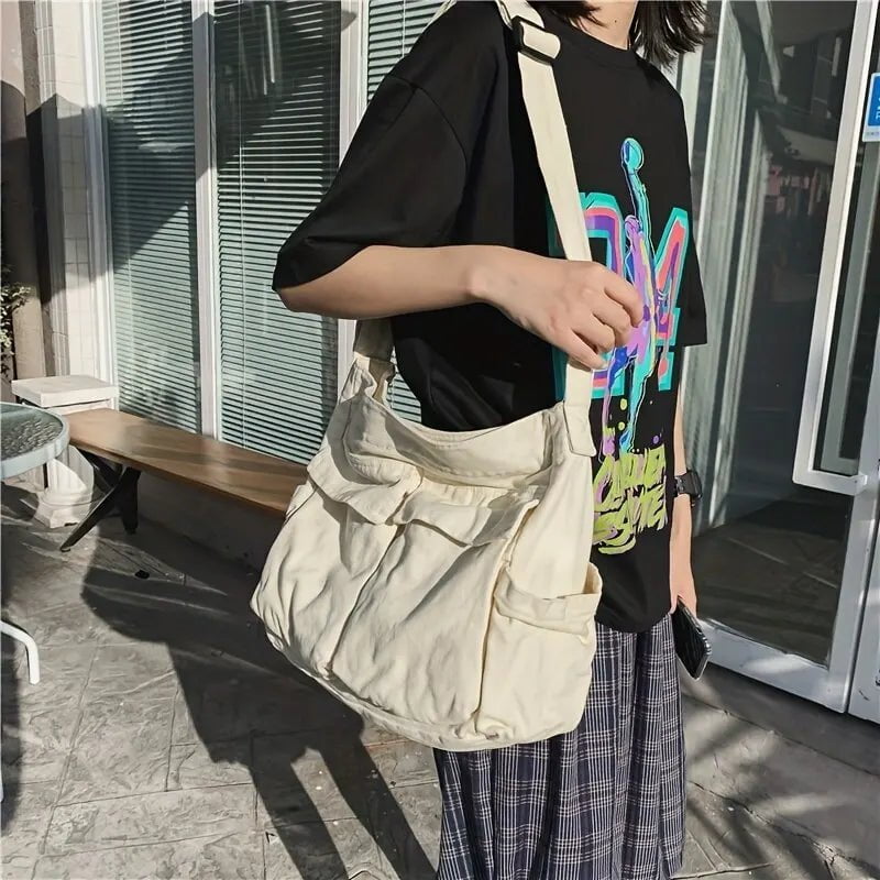 Storazone Women Vintage Handbag Canvas Teenager Shoulder Tote Bags Messenger Bags Ladies Casual Handbag Crossbody Purse
