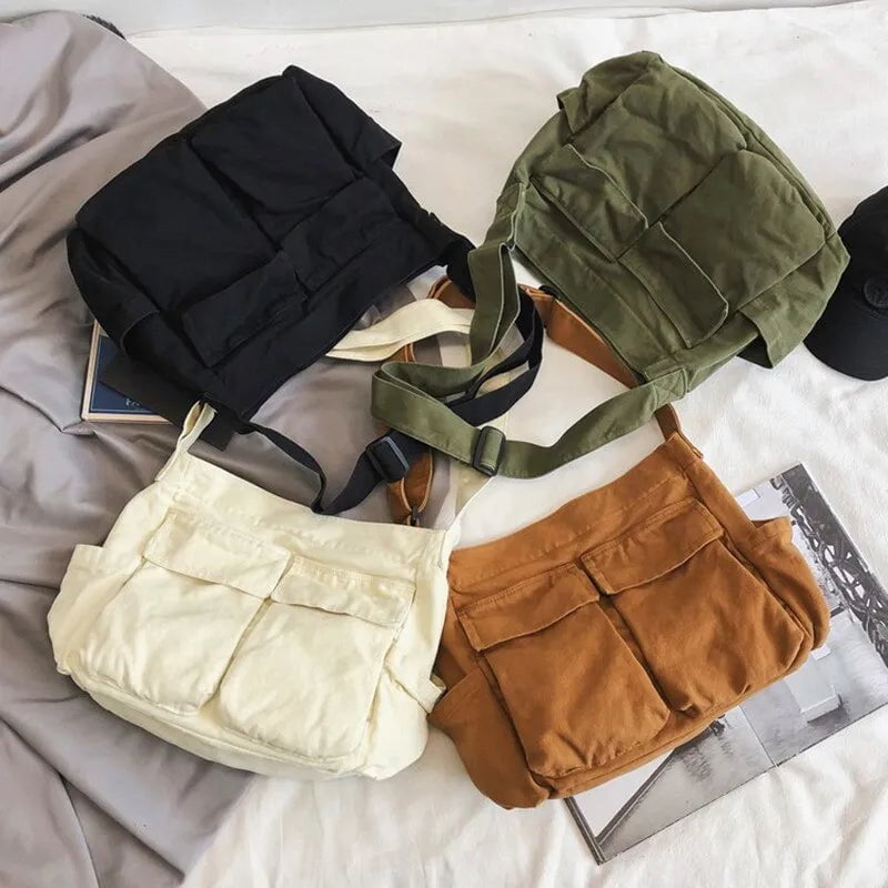 Storazone Women Vintage Handbag Canvas Teenager Shoulder Tote Bags Messenger Bags Ladies Casual Handbag Crossbody Purse