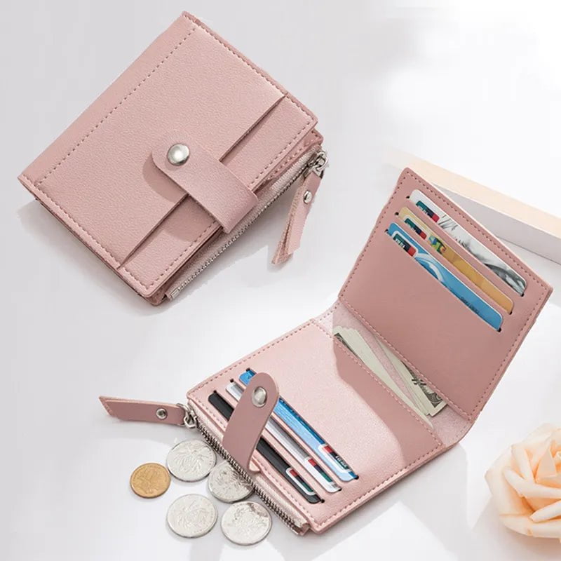 Storazone Women Wallets PU Leather Female Purse Mini Hasp Solid Multi-Cards Holder Coin Short Wallets Slim Small Wallet Zipper Hasp