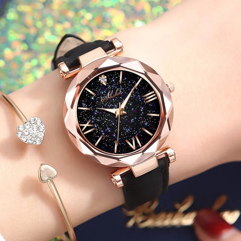 Storazone Women Watch Rhinestone Romantic Starry Sky WristWatch Fashion Ladies Leather Watch Clock for Women Relogio Feminino Montre Femme