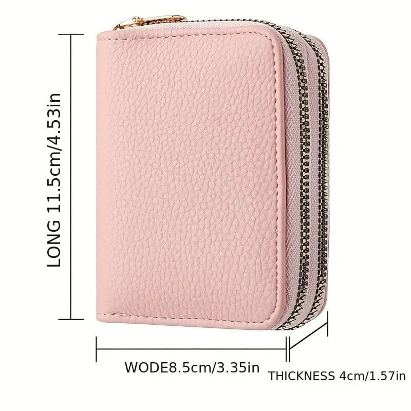 Storazone Women Zipper Short Style Purse Lychee Pattern Fashion Large Capacity Multi Card Slot Coin Purse With Zipper