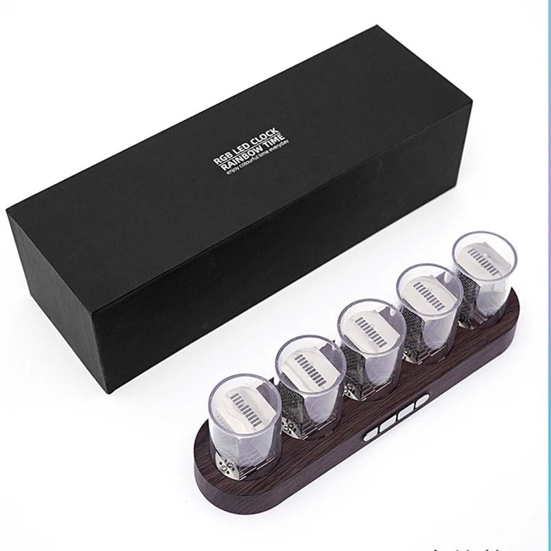 Storazone WOOD color Digital Nixie Tube Clock with RGB LED Glows for Game Room Desktop Decoration. Luxury Box Packing for Gift Idea.