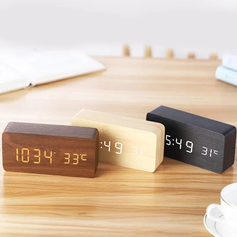 Storazone Wooden Digital Alarm Clock, LED Alarm Clock with Temperature Desk Clocks for Office,Bedside Clock