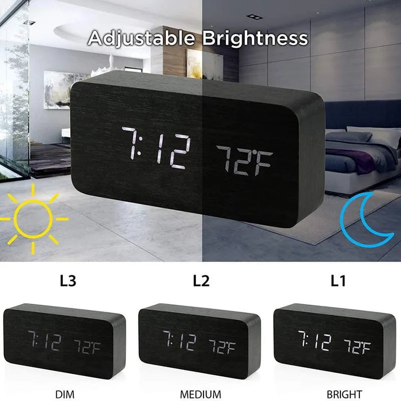 Storazone Wooden Digital Alarm Clock, LED Alarm Clock with Temperature Desk Clocks for Office,Bedside Clock