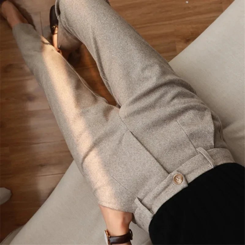 Storazone Woolen Pants Women's Harem Pencil Pants 2022 Autumn Winter High Waisted Casual Suit Pants Office Lady Women Trousers