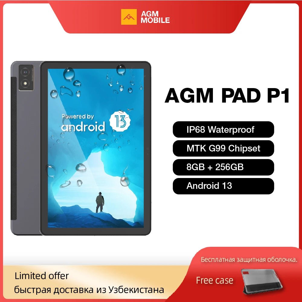 Storazone [World Premiere] Tablet AGM PAD P1 8GB+256GB  FHD+ Display 7000 MAh Battery MTK G99  Waterproof  Android 13 Tablets for Kids