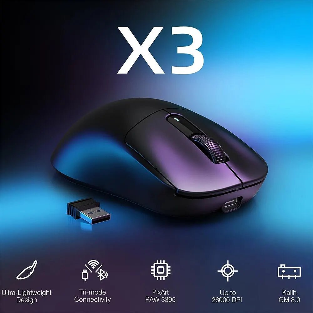 Storazone X3 Lightweight Wireless Gaming Mouse with 3 Mode 2.4G USB-C Wired Bluetooth 26K DPI PAW3395 Optical Sensor for PC/Laptop/Win/Mac