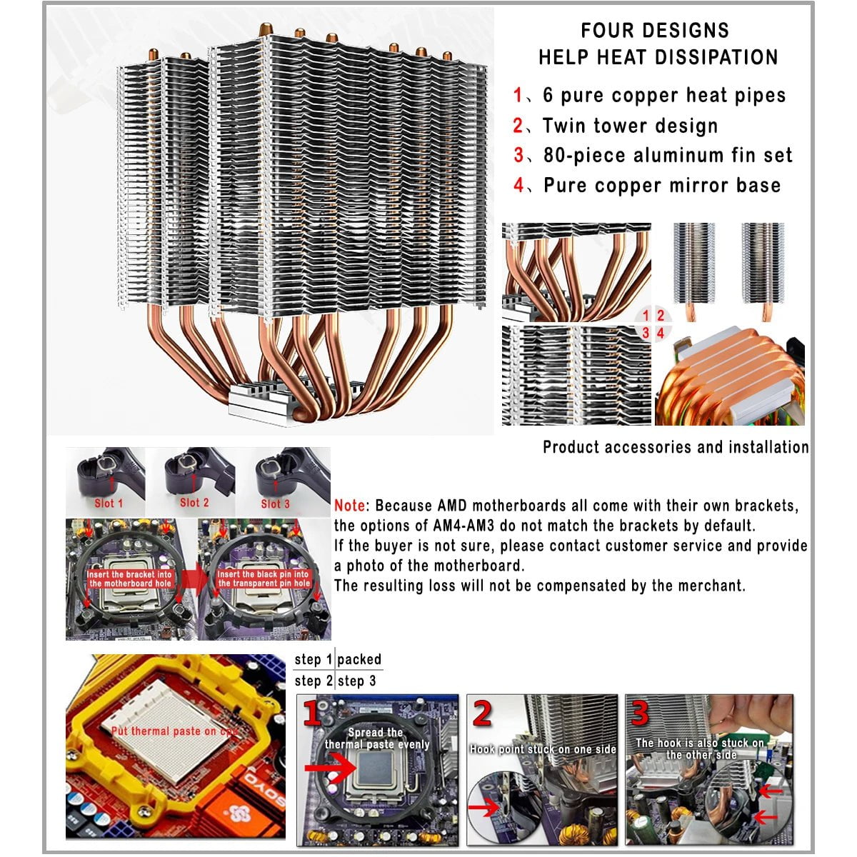 Storazone x99 Processor Cooler 6 Heat Pipes Cpu Cooler For Intel Lga 2011-V3 1700 1151 AM4 AM3 4PIN PWM IWONGOU Hurricane Air Cooler Cpu