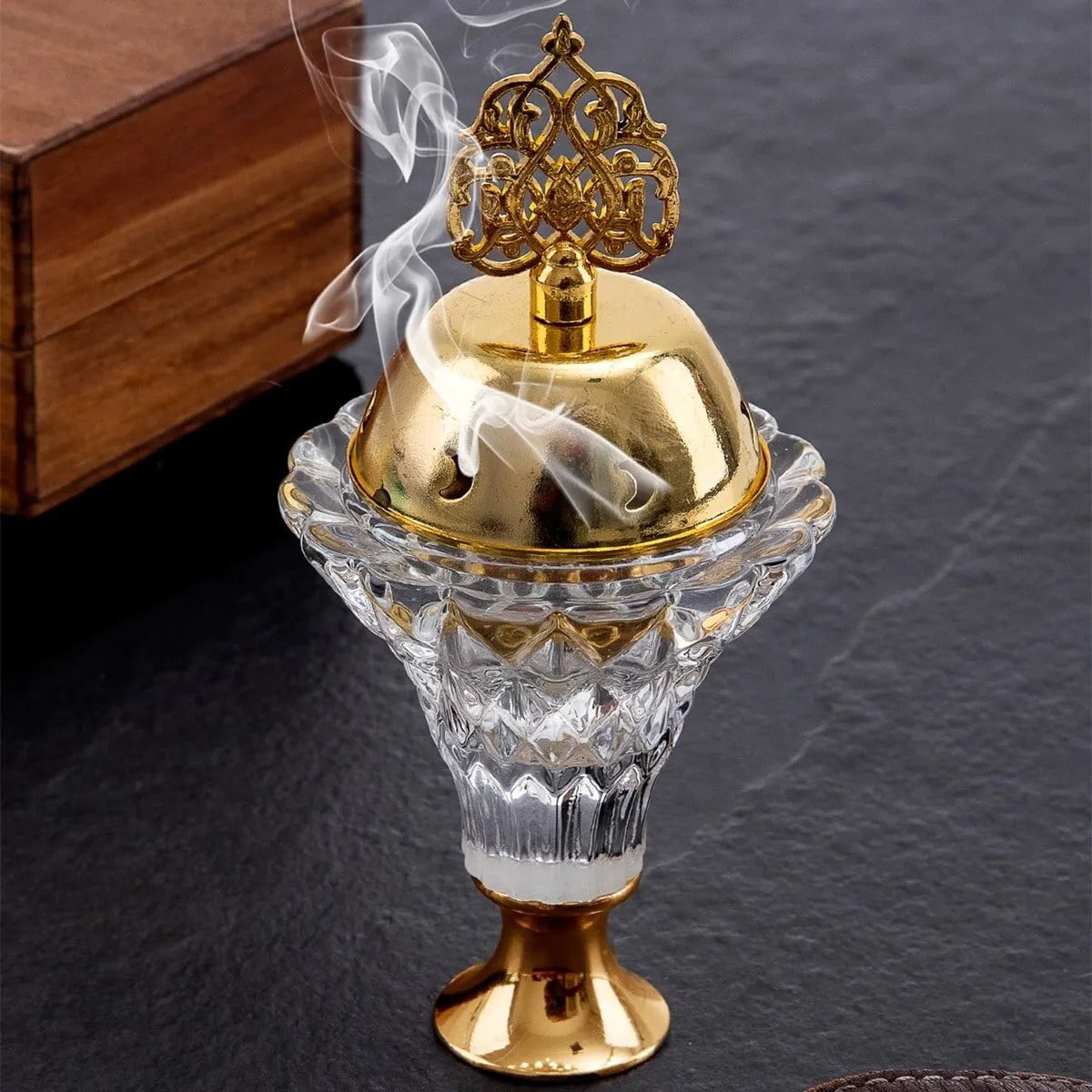 Storazone xiang lu 1Pc Artificial Crystal Incense Burner With Cover Aromatherapy Diffuser Metal Crafts Family Yoga Studio Home Decoration Ornaments