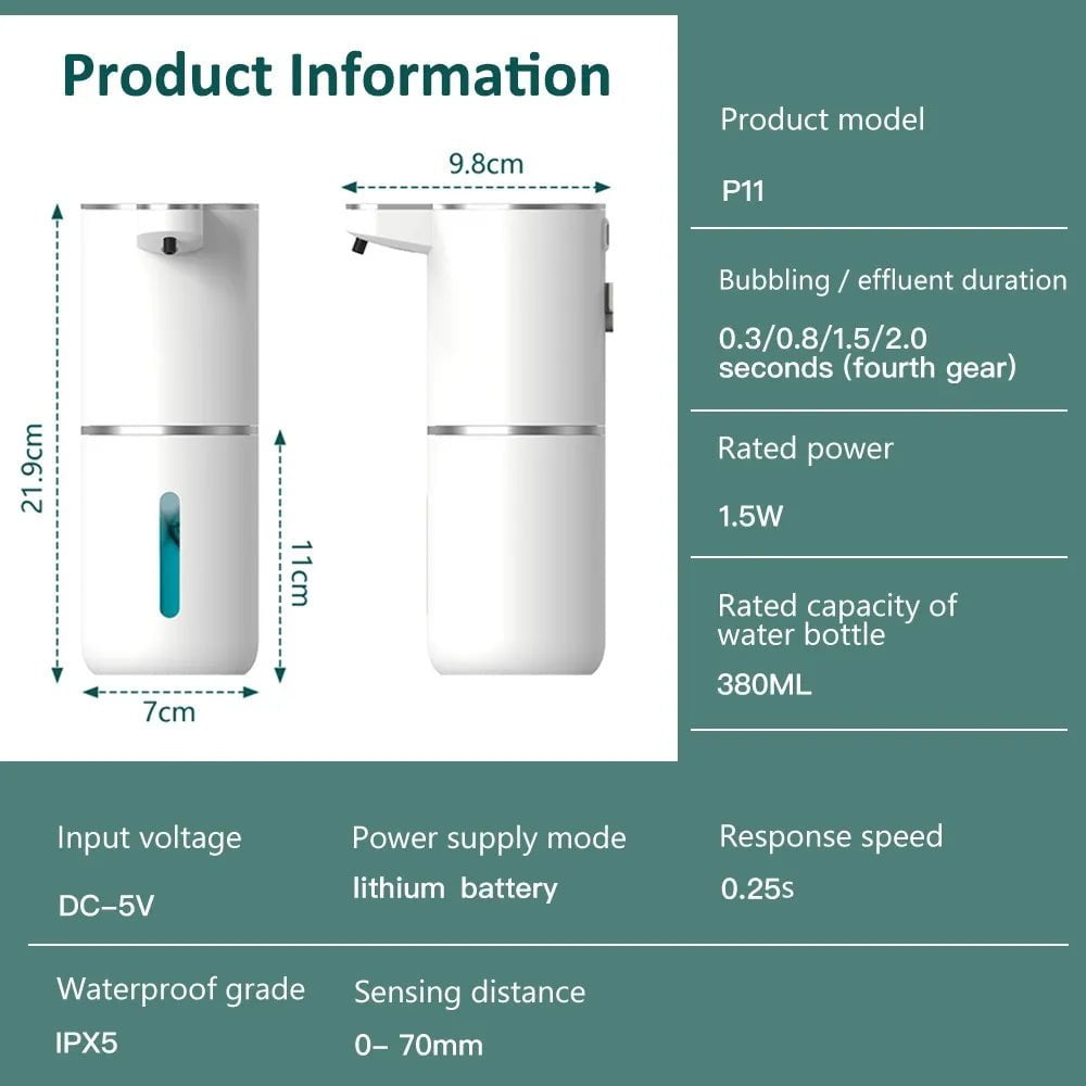 Storazone Xiaomi 380ML Automatic Foam Soap Dispenser Bathroom Smart Washing Hand Machine With USB Charging White High Quality ABS Material