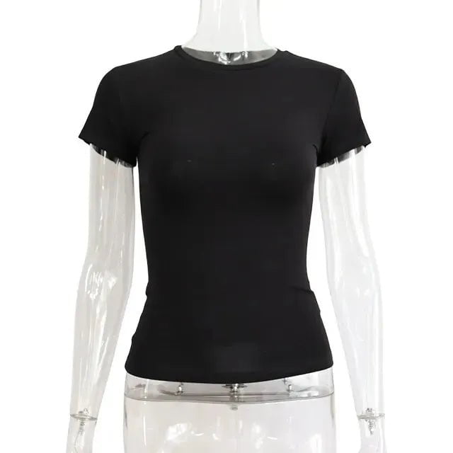 Storazone XS / black Women Casual Short Sleeve T-Shirts Spring Autumn Solid Slim Fit Pullovers Tees Shirts Female Streetwear Base Tees Lady Tops