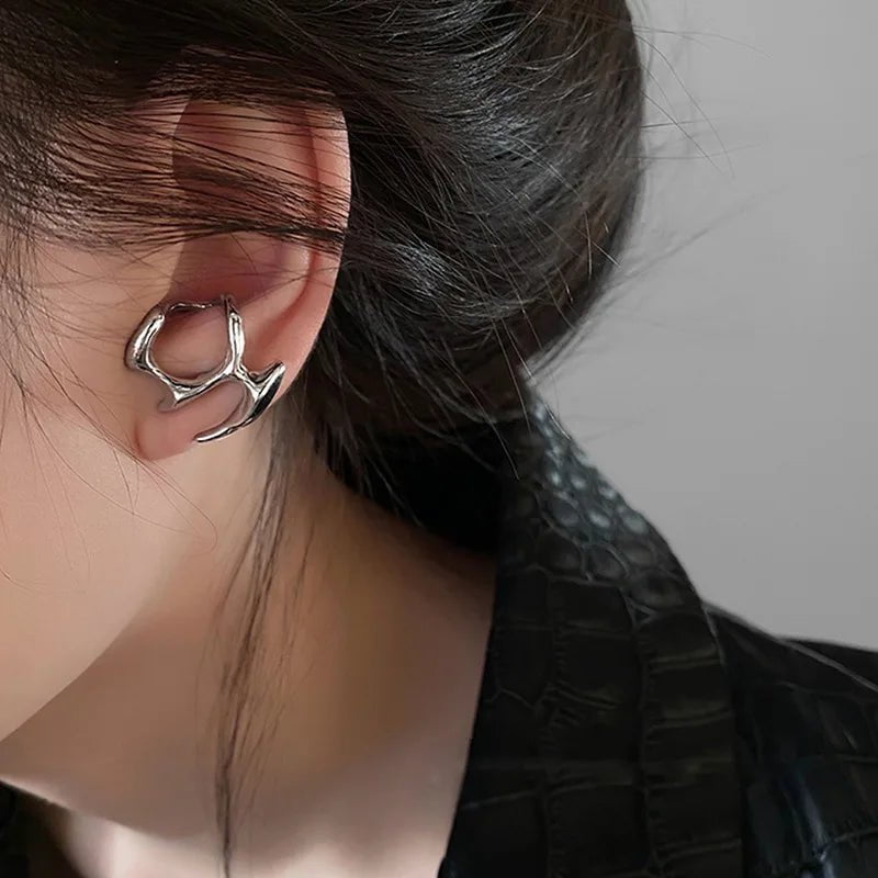 Storazone Y2K Irregular Liquid Earrings for Women Silver Color Hip-Hop Punk Fashion Geometric Earring Clip Girl 2024 Trendy Party Jewelry