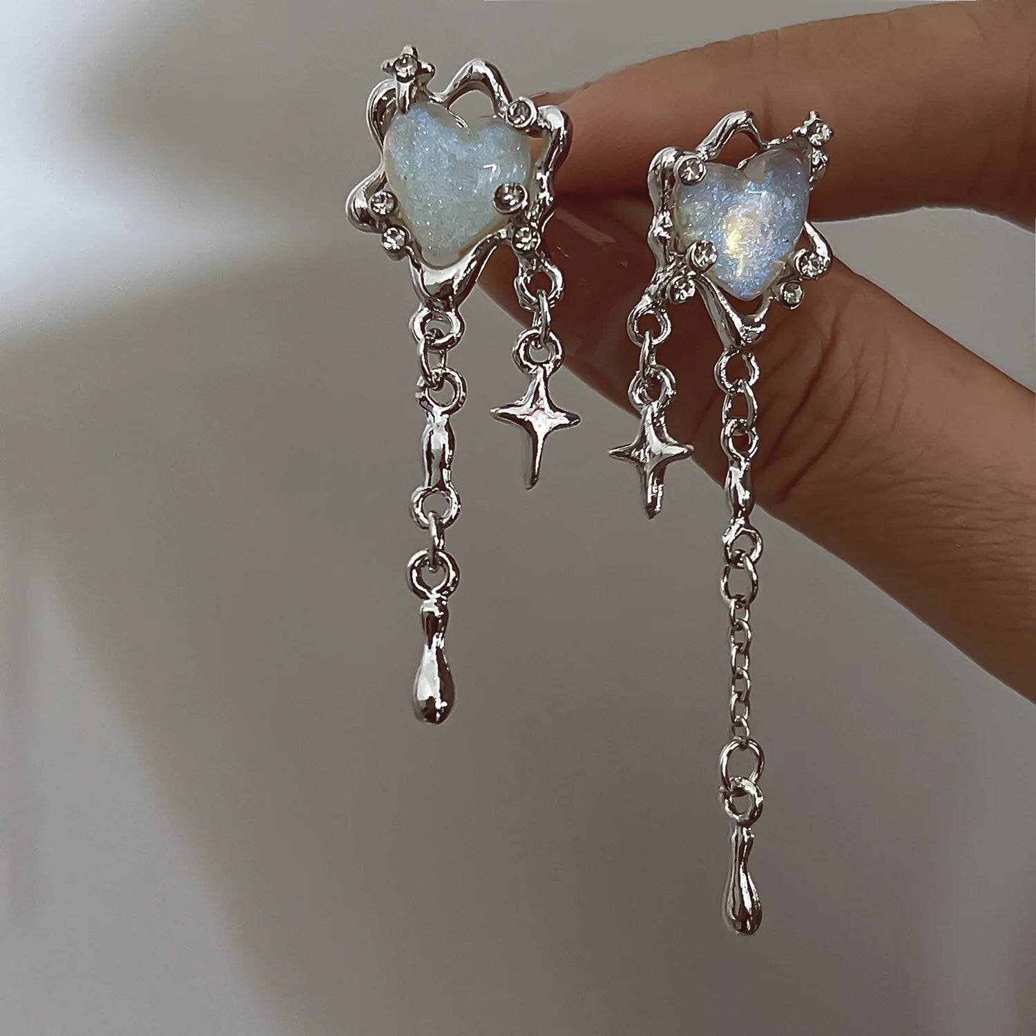 Storazone Y2K Irregular Liquid Earrings for Women Silver Color Hip-Hop Punk Fashion Geometric Earring Clip Girl 2024 Trendy Party Jewelry