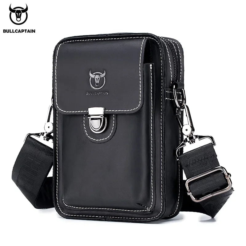 Storazone YB075 black / CHINA BULLCAPTAIN Crazy Horse Leather Male Waist Pack Phone Pouch Bags Waist Bag Men's Small Chest Shoulder Belt Bag Back Pack YB075