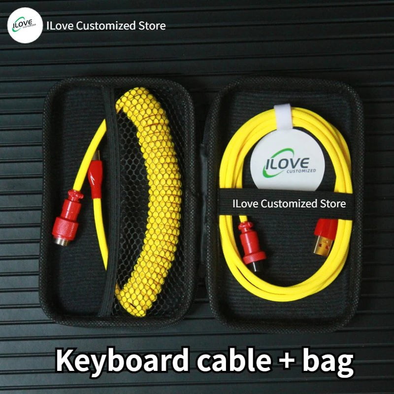 Storazone yellow / 1.8m Coiled Keyboard Cable USB C for Mechanical Gaming Keyboard Double-Sleeved Wire with Detachable Metal Aviator Connector Charging